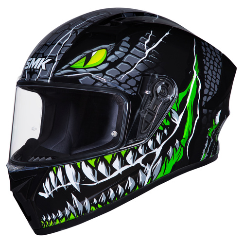 SMK 'Stellar Taotei' Full-Face Helmet - Black/Grey/Green [Size: L]