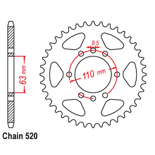 Rear Sprocket - Steel 42T 520P