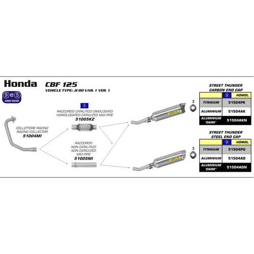 ARROW 51005MI Link Pipe - Stainless Non Cat - HONDA CBR 125R 2011 > 2016