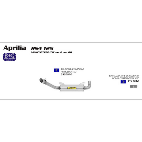 ARROW 51509AO Silencer - THUNDER Aluminium Silver with Steel End Cap - APRILIA RS4 125