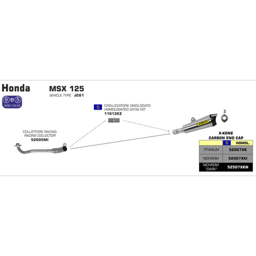 ARROW 52005MI COLLECTOR - Stainless Non-Cat - HONDA MSX125 GROM 2016 > 2020