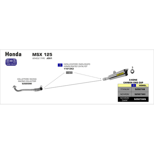 ARROW 52507XK Silencer - X-KONE TI with Carbon End Cap - HONDA MSX125 GROM 2016 > 2020