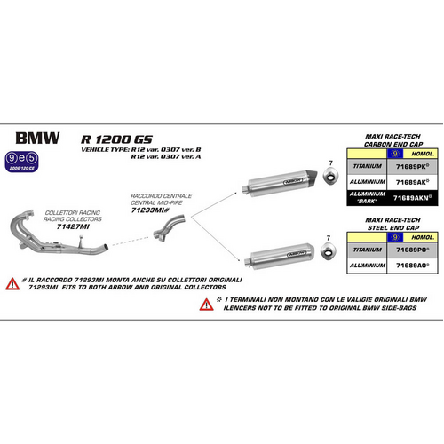 ARROW 71293MI [RAS]: LINK PIPE SST RE #71689 - BMW R1200GS 04>05