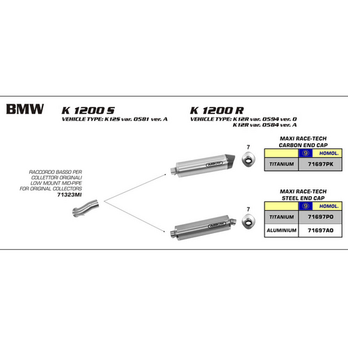 ARROW 71323MI [RAS]: LINK PIPE Stainless steel RE #71697 - BMW K1200S/R 05>06