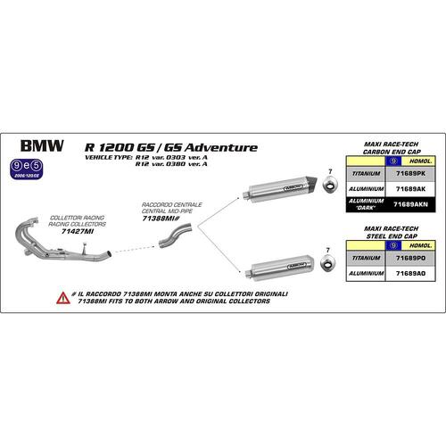 Arrow Link Pipe (for Maxi Race-Tech mufflers) for BMW R1200GS/Adv ('06-09) in SS