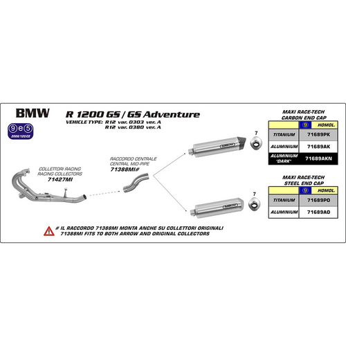 ARROW 71388MI [RAS]: LINK PIPE Stainless steel RE #71689 SIL - BMW R1200GS/ADV 06>09