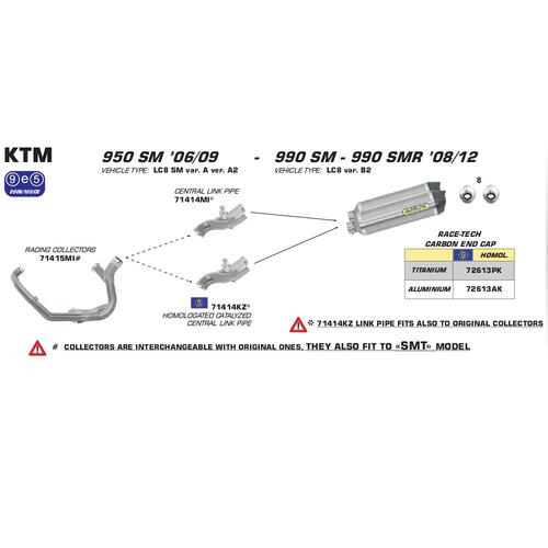 Arrow 1:2 Link Pipe for KTM 950SM ('06-09) in SS