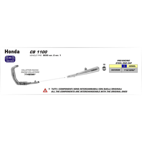 ARROW 71672PRI Silencer - PRO-RACNG NICHROM SLV W STL E/C - HO CB1100 13>16