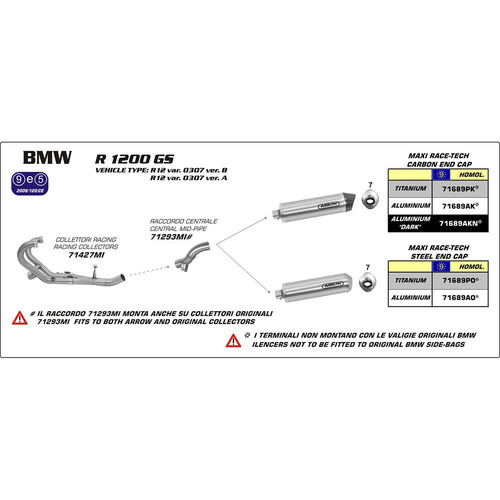 Arrow Maxi Race-Tech Muffler for BMW R1200GS ('06-09) in Alum. Dark w/CF Cap