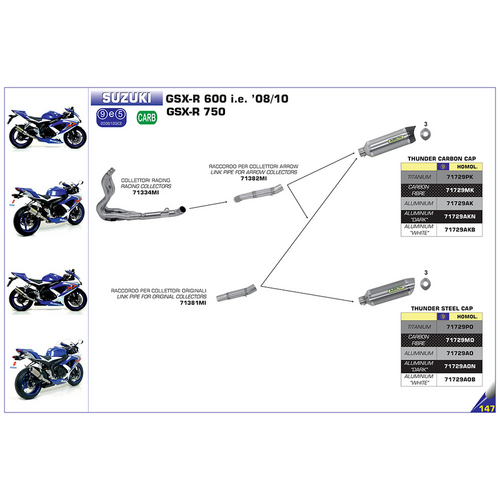 ARROW 71729AO Silencer - THUNDER Aluminium Silver with Steel End Cap - SUZUKI GSX-R 600/750