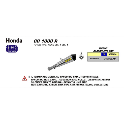 ARROW 71732PK Silencer - THUNDER Titanium with Carbon End Cap - HONDA CB 1000R