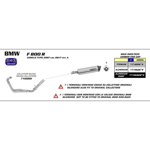 ARROW 71746AK Silencer - MAXI RACE-TECH Aluminium Silver with Carbon End Cap - BMW F 800R