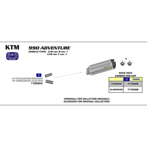 ARROW 71763PK Silencer Set - RACE-TECH Titanium with Carbon End Caps - KTM 990 Adventure