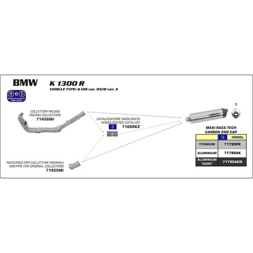 Arrow Maxi Race-Tech Muffler for BMW K1300R ('09-16) in Alum. Dark w/CF Cap