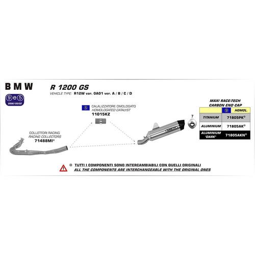 Arrow Maxi Race-Tech Muffler for BMW R1200 GS / Adv. in Alum. Silver w/CF Cap