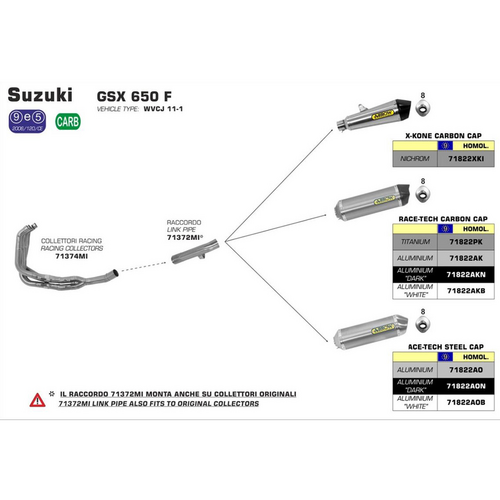 ARROW 71822PK Silencer - RACE-TECH Titanium with Carbon End Cap - SUZUKI GSX 650 FA