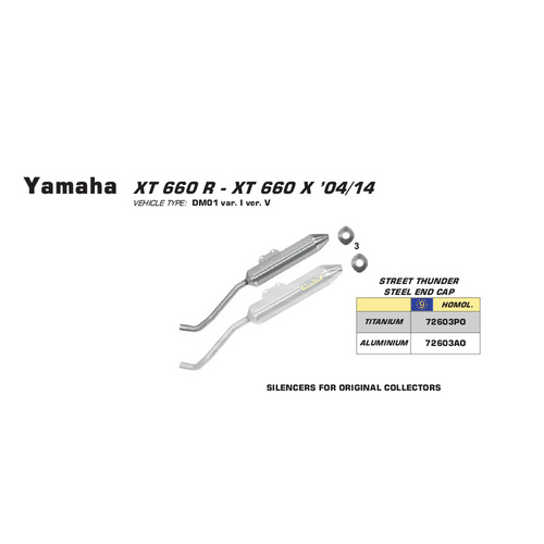 ARROW 72623AO Silencer - THUNDER L&R ALUM SLV W STL E/C -YA XT660R/XT 04>16
