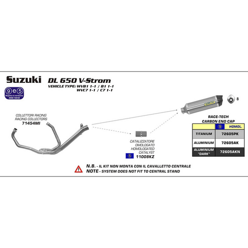 ARROW 72605AKN Silencer - R-T ALUM DRK W CBN E/C - SU DL650 04>16