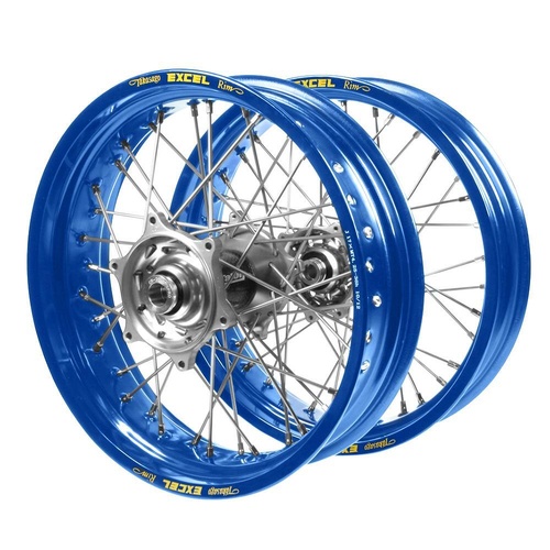 Husqvarna Talon Carbon Fibre Silver Hubs / Excel Blue Rims Supermotard Wheel Set