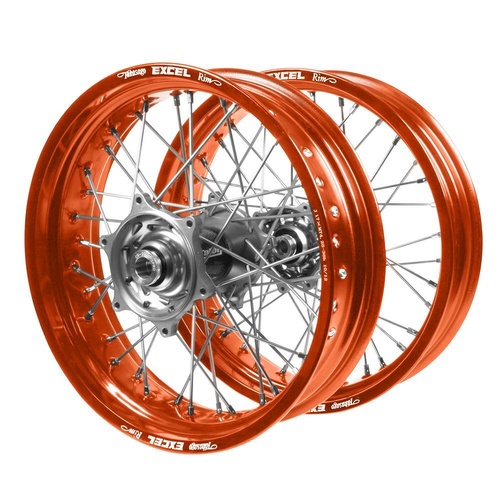 KTM Talon Carbon Fibre Silver Hubs / Excel Orange Rims Supermotard Wheel Set