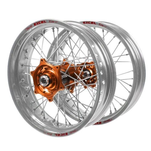 KTM Talon Carbon Fibre Orange Hubs / Excel Silver Rims Supermotard Wheel Set