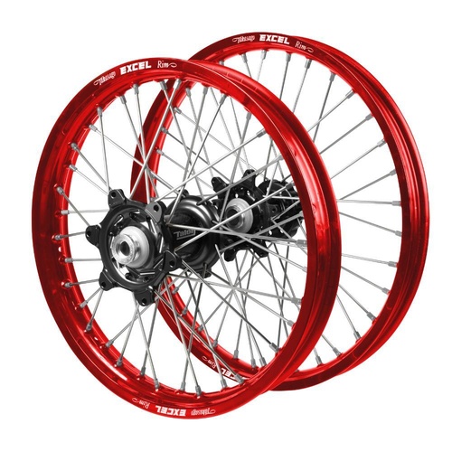 Gas Gas Talon Carbon Fibre Black Hubs / Excel Red Rims Wheel Set