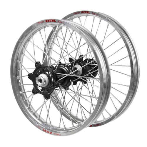 Gas Gas Talon Carbon Fibre Black Hubs / Excel Silver Rims Wheel Set