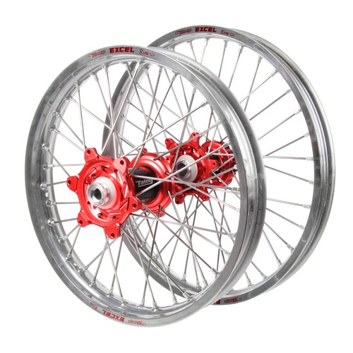 Gas Gas Talon Carbon Fibre Red Hubs / Excel Silver Rims Wheel Set