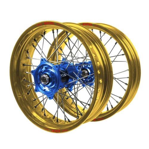 Husqvarna Talon Carbon Fibre Blue Hubs / Excel Gold Rims Supermotard Wheel Set
