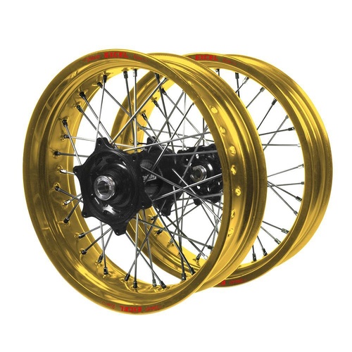 Gas Gas Talon Carbon Fibre Black Hubs / Excel Gold Rims Supermotard Wheel Set