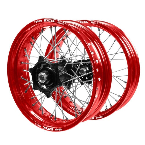 Gas Gas Talon Carbon Fibre Black Hubs / Excel Red Rims Supermotard Wheel Set