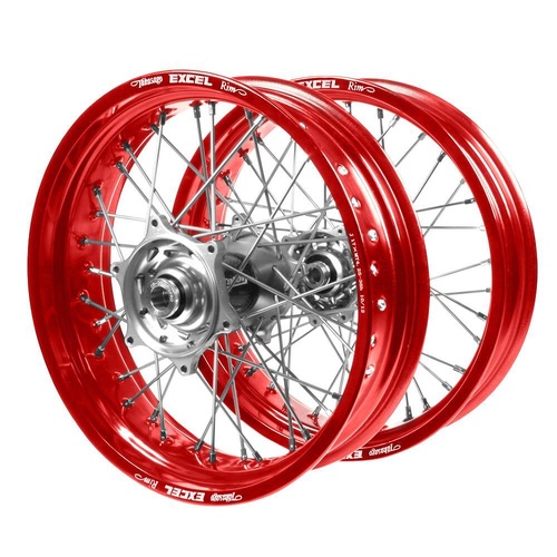 Gas Gas Talon Carbon Fibre Silver Hubs / Excel Red Rims Supermotard Wheel Set