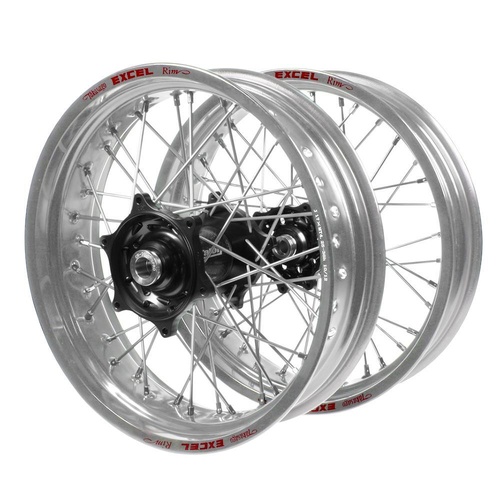 Gas Gas Talon Carbon Fibre Black Hubs / Excel Silver Rims Supermotard Wheel Set