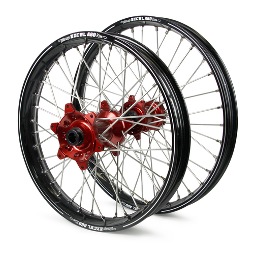 Honda Haan / A60 SNR MX Black Rims / Red Hubs Wheel Set CRF 250-450 X 2004-2015 (21*1.6 / 18*2.15")"