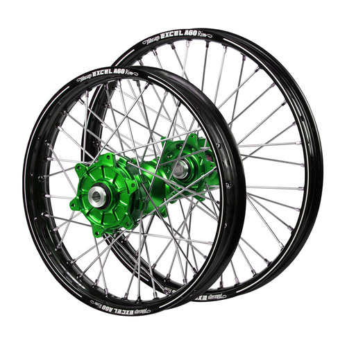Kawasaki Haan Cush Drive Green Hubs / A60 Black Rims Wheel Set