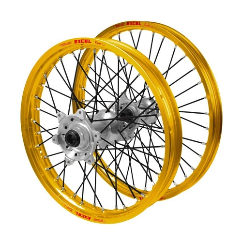 Honda Haan Silver Hubs / Excel Gold Rims / Black Spokes Wheel Set