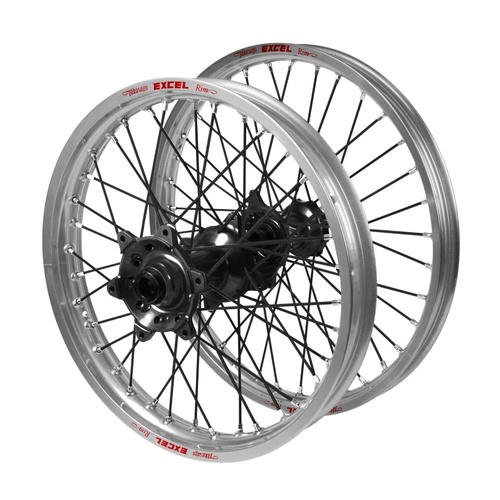 Honda Haan Black Hubs / Excel Silver Rims / Black Spokes Wheel Set