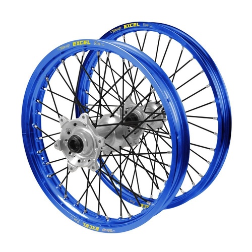 Honda Haan Silver Hubs / Excel Blue Rims / Black Spokes Wheel Set