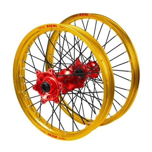 Honda Haan Red Hubs / Excel Gold Rims / Black Spokes Wheel Set
