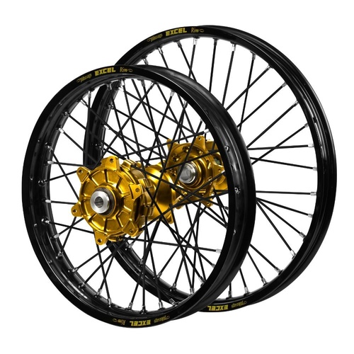 Honda Haan Cush Drive Gold Hubs / Excel Black Rims / Black Spokes Wheel Set