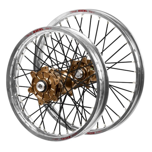 Honda Haan Cush Drive Magnesium Hubs / Excel Silver Rims / Black Spokes Wheel Set
