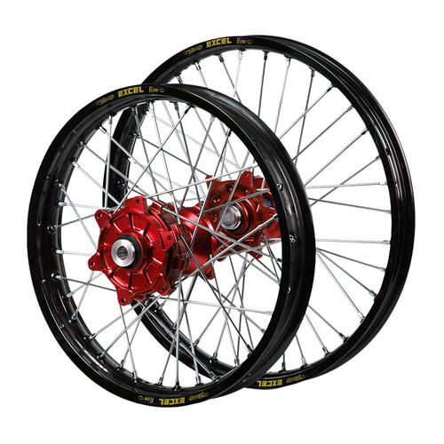 Honda Haan Cush Drive Red Hubs / Excel Black Rims Wheel Set
