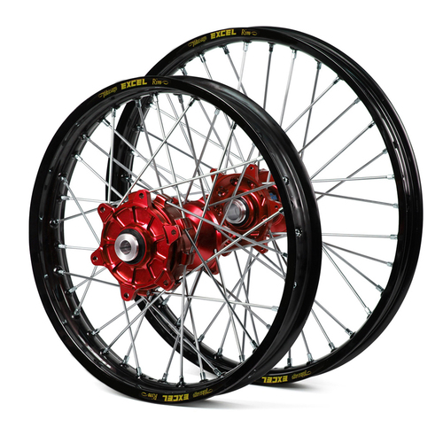 Honda Haan / Excel Enduro Cush Drive Black Rims / Red Hubs Wheel Set CRF 450 R 2002-2012 (21*1.60 / 18*2.15)