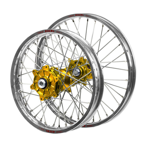 Honda Haan Cush Drive Gold Hubs / Excel Silver Rims Wheel Set