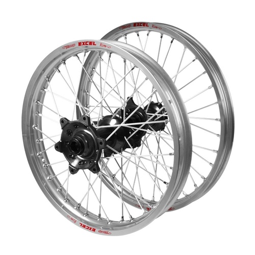 Honda Haan Black Hubs / Excel Silver Rims Wheel Set