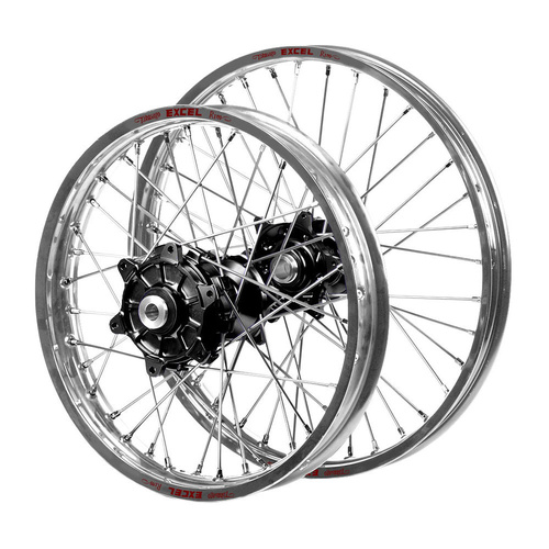 Honda Haan Cush Drive Black Hubs / Excel Silver Rims Wheel Set