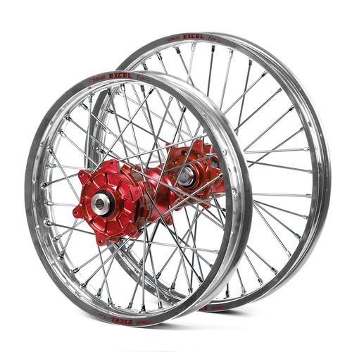 Honda Haan / Excel Enduro Cush Drive Silver Rims / Red Hubs Wheel Set CRF 450 R 2002-2012 (21*1.60 / 18*2.15)
