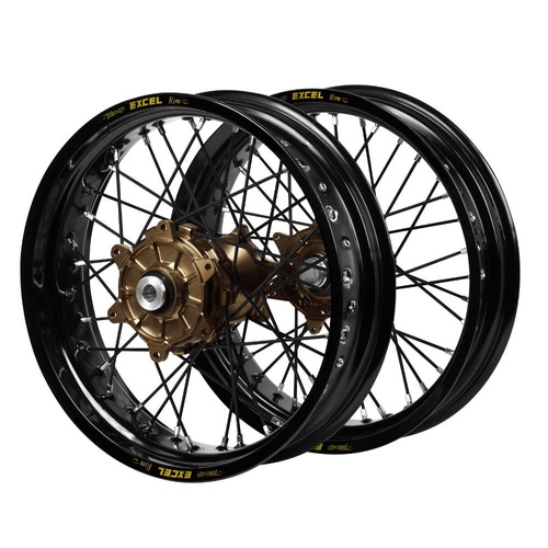 Honda Haan Cush Drive Magnesium Hubs / Excel Black Rims Supermoto / Black Spokes Wheel Set