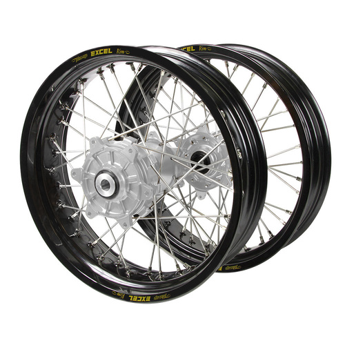 Honda Haan Cush Drive Silver Hubs / Excel Black Rims Supermoto Wheel Set