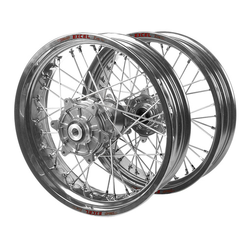 Honda Haan Cush Drive Silver Hubs / Excel Silver Rims Supermoto Wheel Set